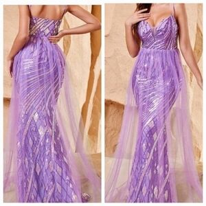 Purple Party Geometric, Backless, Contrast Sequined Cami, Mermaid Maxi